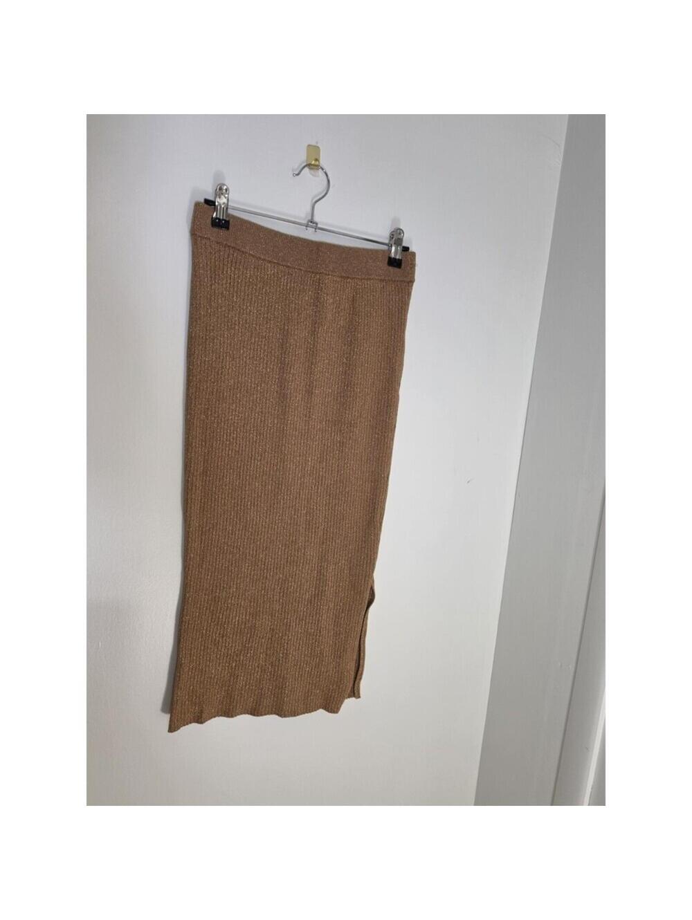 SALE  Scoop Brown Metallic Ribbed Knit Midi Skirt Size S